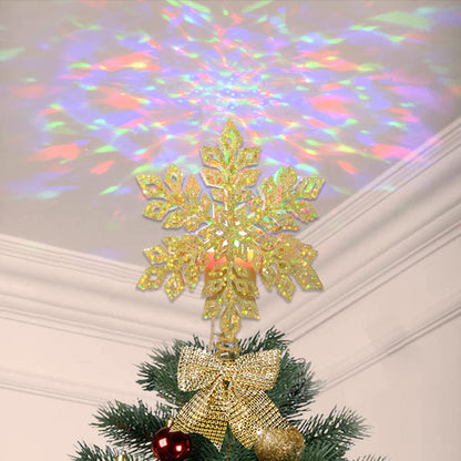 Christmas Tree Topper,Lighted Glitter Snowflake Tree Topper with Neon Lights for Christmas Tree and Holiday Seasonal Decoration(Gold)