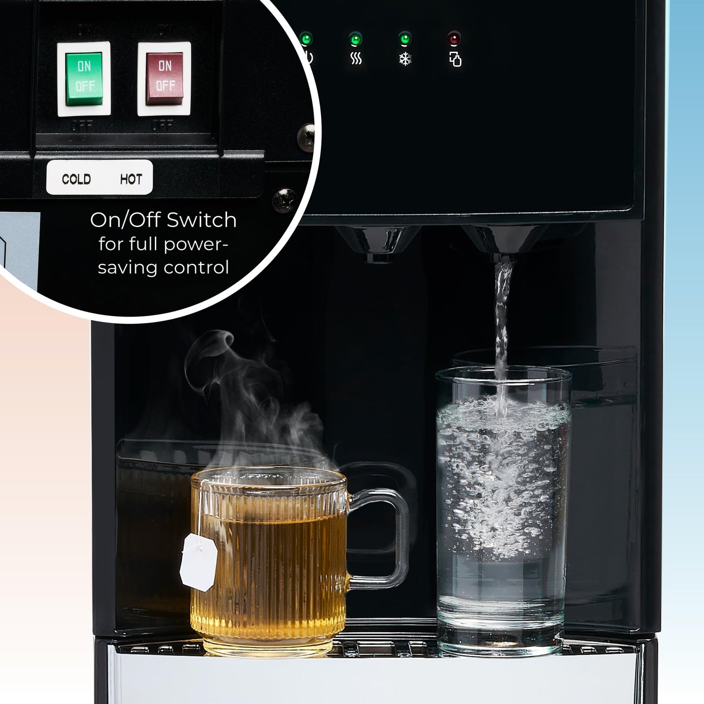 Igloo Retro Bottom-Loading Water Dispenser- Black Water Cooler Dispenser with Hot, Cold & Temperature Settings- Electric Water Dispenser Fits 3 & 5 Gallon Jugs with Child Safety Lock for Home & Office