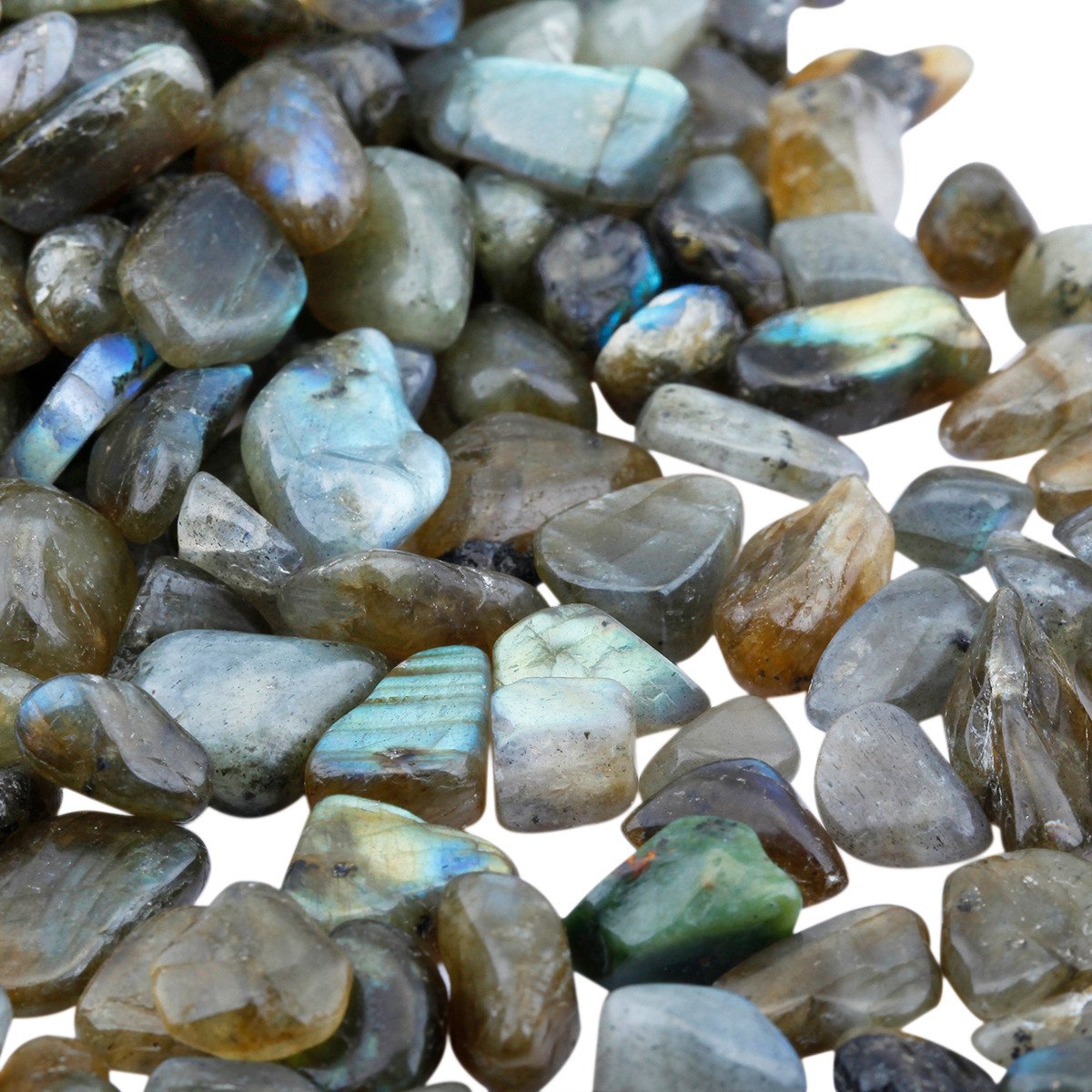 SUNYIK Labradorite Tumbled Chips Stone,Crushed Crystal Quartz Pieces,Irregular Shaped Stones,1pound(about 460 gram)