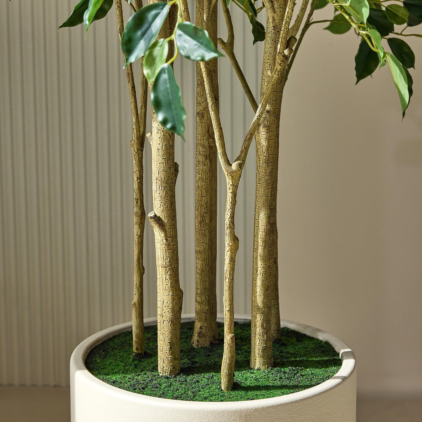 VeriNatural 8FT Artificial Ficus Tree, Faux Plants Indoor Fake Trees Artificial - Potted Fake Ficus Tree with Realistic Leaves and White Planter,Floor Plant for Home Decor, Office Entryway