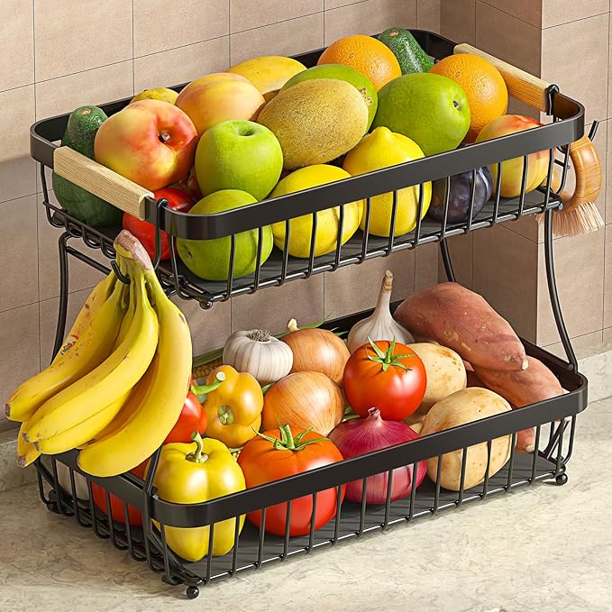 2 Tier Large Fruit Basket for Kitchen Counter