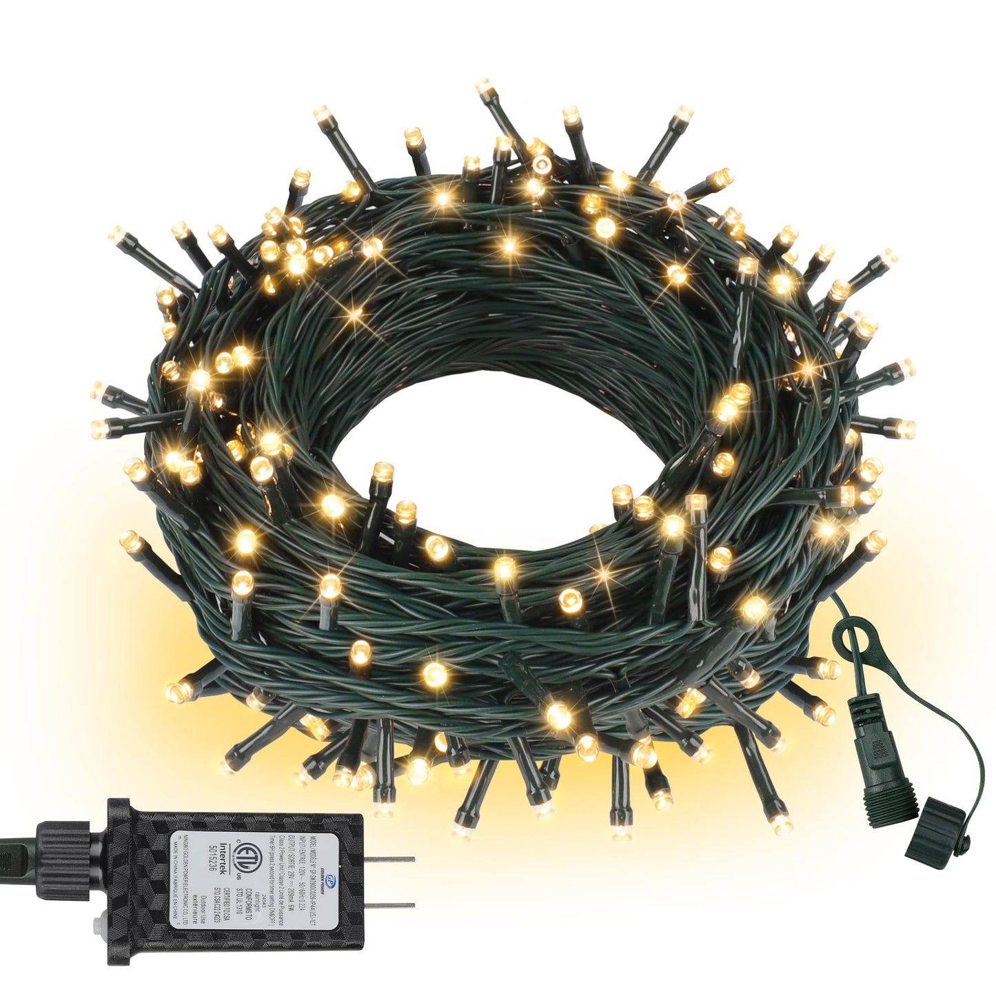 ASENEK Connectable Christmas String Lights 66FT 200 LED 8 Modes with Timer Decorative String Lights for Xmas Tree Patio Party Warm White