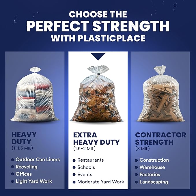 Plasticplace Heavy Duty 55-60 Gallon Trash Bags – Clear Garbage Can Liners –