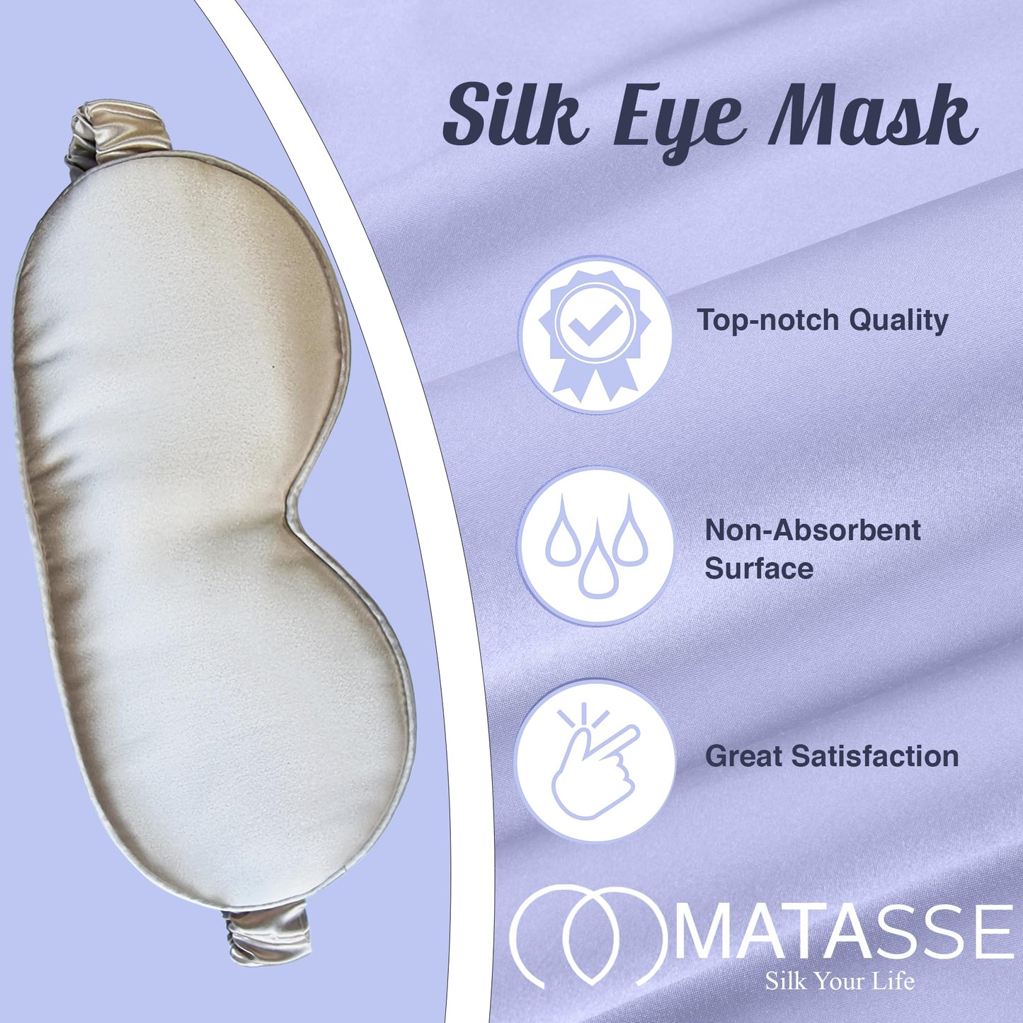 MATASSE Silk Eye Mask for Sleeping with Adjustable Elastic Band - 3D Contoured, Eye Cover Sleep Mask w/Genuine Mulberry Silk Including The Strap for Women, Men (Black)