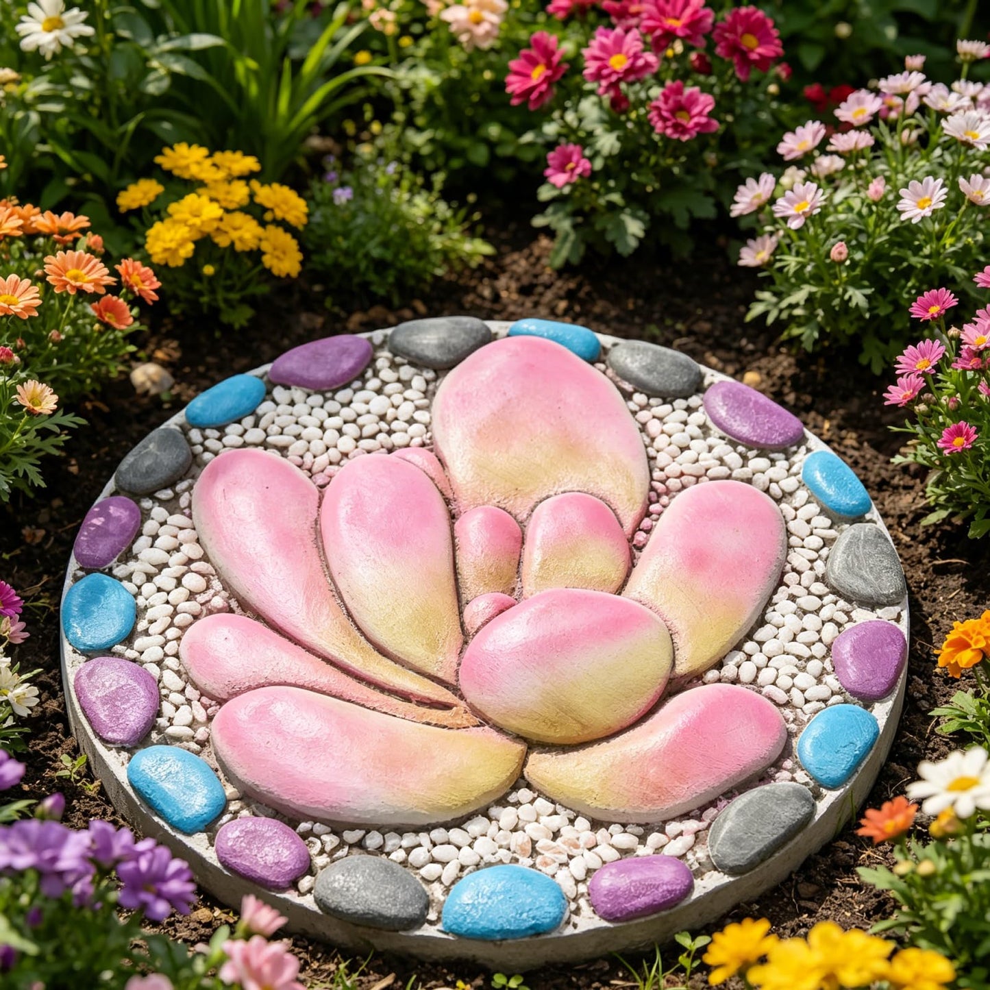LC LCdecohome Succulent Pattern Cement Stepping Stones - Garden Stepping Stones Outdoor Pavers for Outside Walkway Gifts for Grandma Garden Stones Decorative Sculpture Yard Art 0.75 * 10 * 10 Inch
