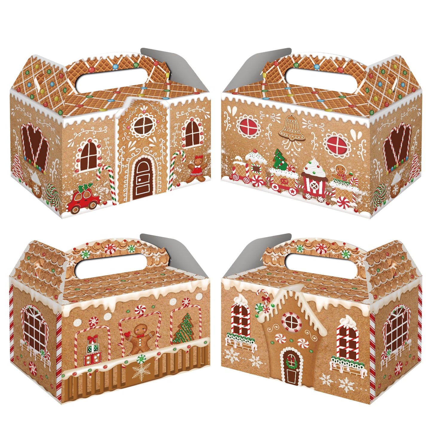 FRIDAY NIGHT 24 Pcs Christmas Treat Boxes Gingerbread House Cardboard Cookie Goody Gable Candy Bags Xmas Cupcake Goodie Box