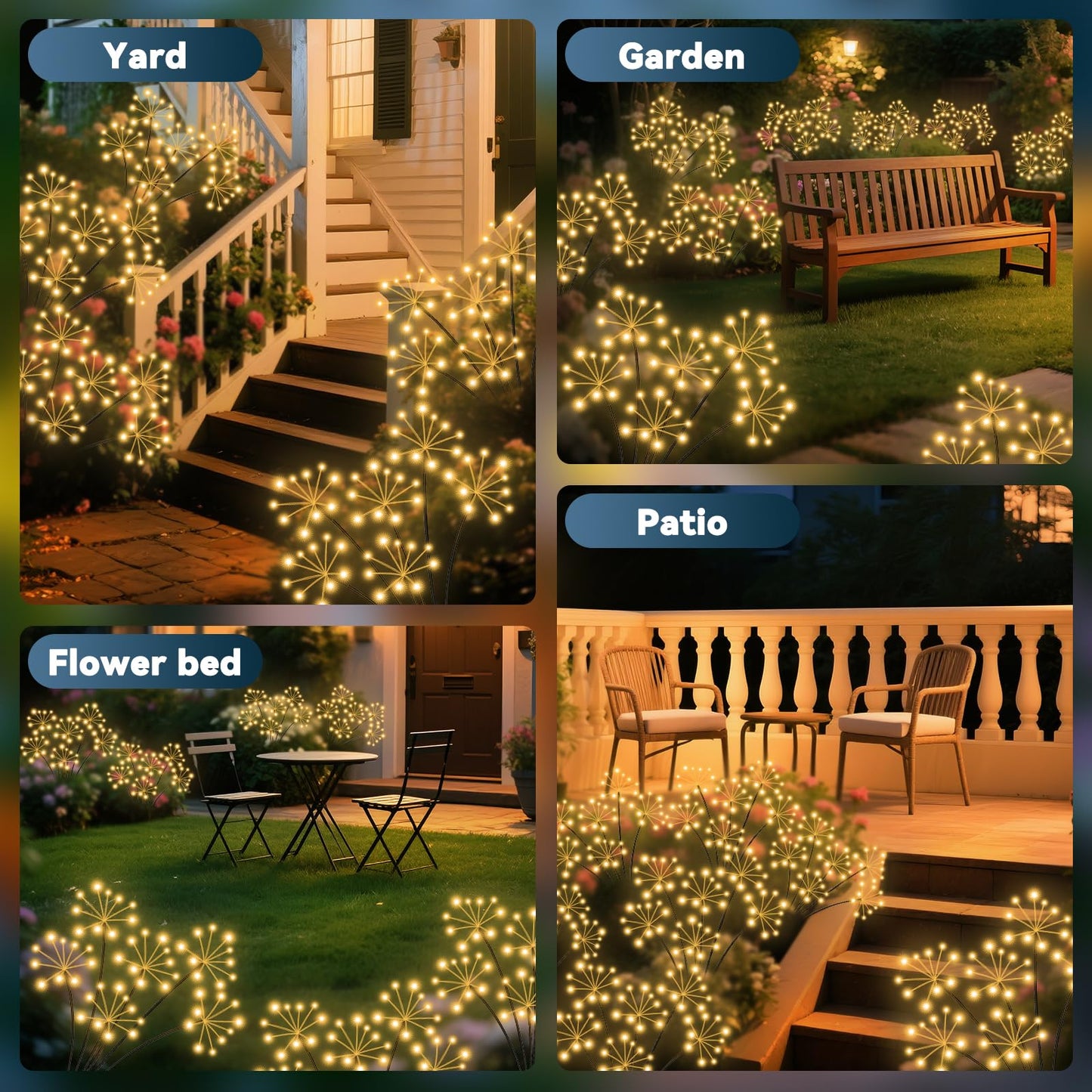 Solar Garden Lights 2 Pack Waterproof Swaying Starburst Light Solar Outdoor Lights for Yard Patio Walkway Pathway Party Wedding Decoration, Unique Gifts for Women, Warm White