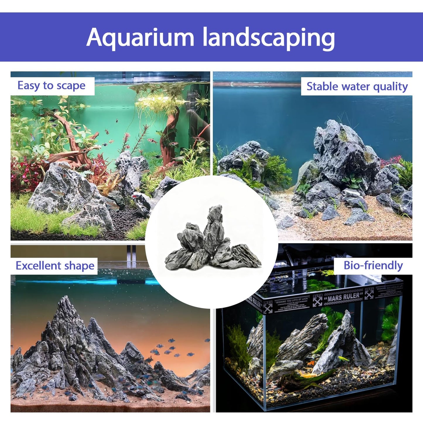 Kecilke Aquarium Rocks Seiryu Stone 2-4 Inches Natural Rocks 5lb Fish Tank Rocks for Aquariums,Tank Decoration,Landscaping & Amphibian Enclosures Paludariums
