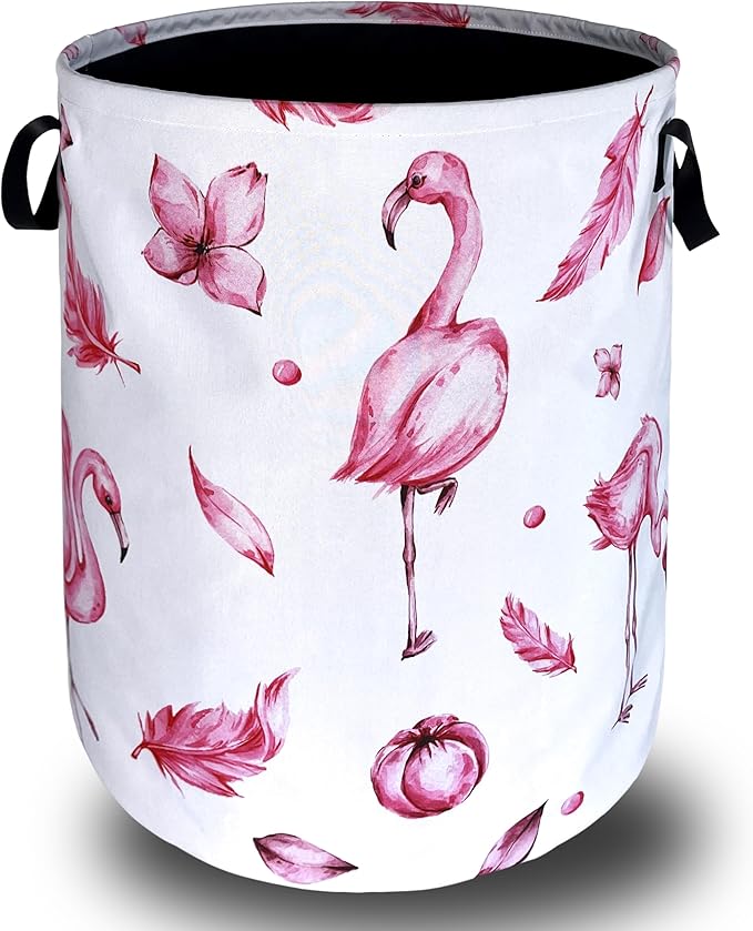 Pink Flamingo Laundry Basket Animal Foldable Funny Laundry Hamper Oxford Cloth