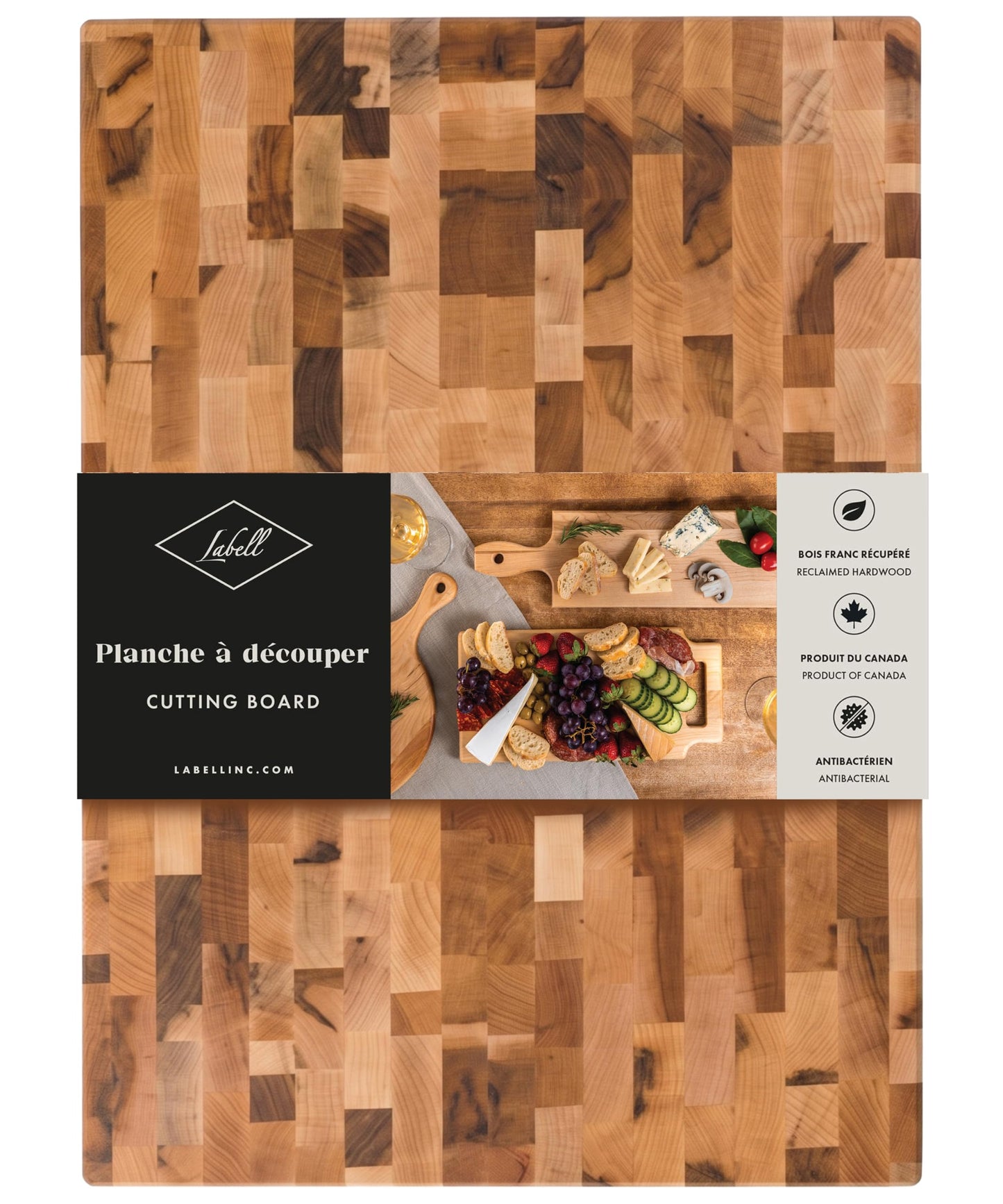 Labell Maple End-Grain Butcher Block with Juice Groove - Checkered Maple Wood Cutting Board Handcrafted in Canada - Thick Butcher Block for Meat, Cheese & Charcuterie - 12x16x1.25"