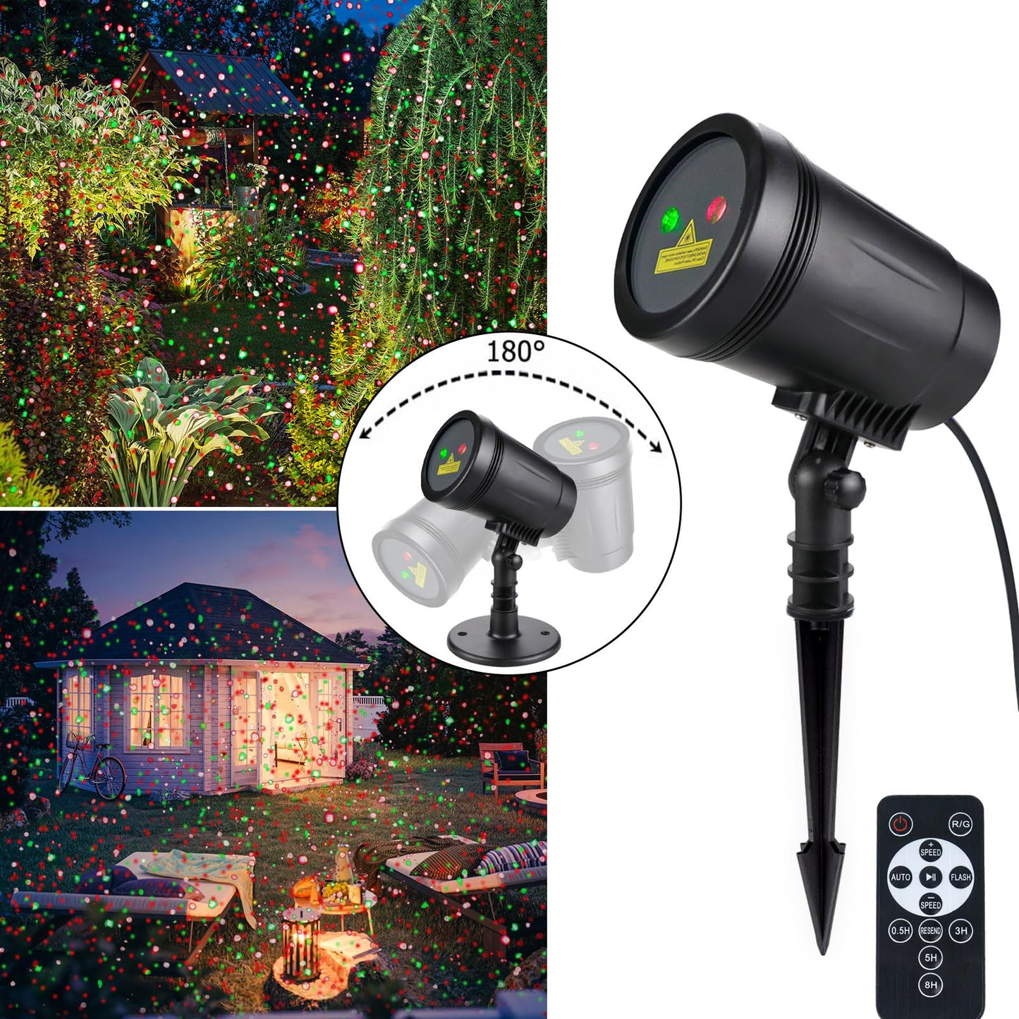 Christmas Projector Lights Outdoor, Christmas Laser Lights Spotlight Red and Green Star Show with Rf Wireless Remote Christmas Decorations for Outdoor Garden Patio Wall Xmas Holiday Party