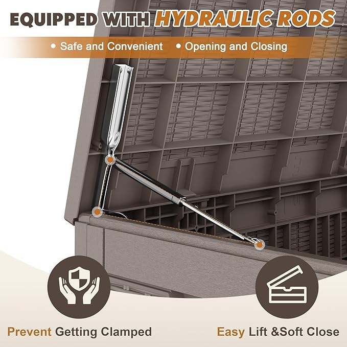 Outdoor Storage Box, Resin Deck Boxes Indoor and outdoor, Waterproof Storage Box Lockable Lid (Grey, 101 Gallon)