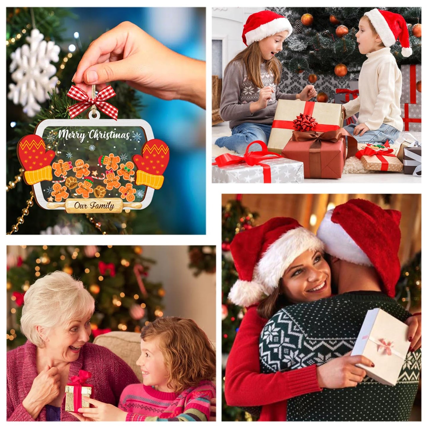 Funny Family Shaking Gingerbread Christmas Ornament DIY 1-15 Names New Year Party Home Decoration Xmas Tree Hanging Ornament Keepsake Gifts for Family Friend (Style 1)