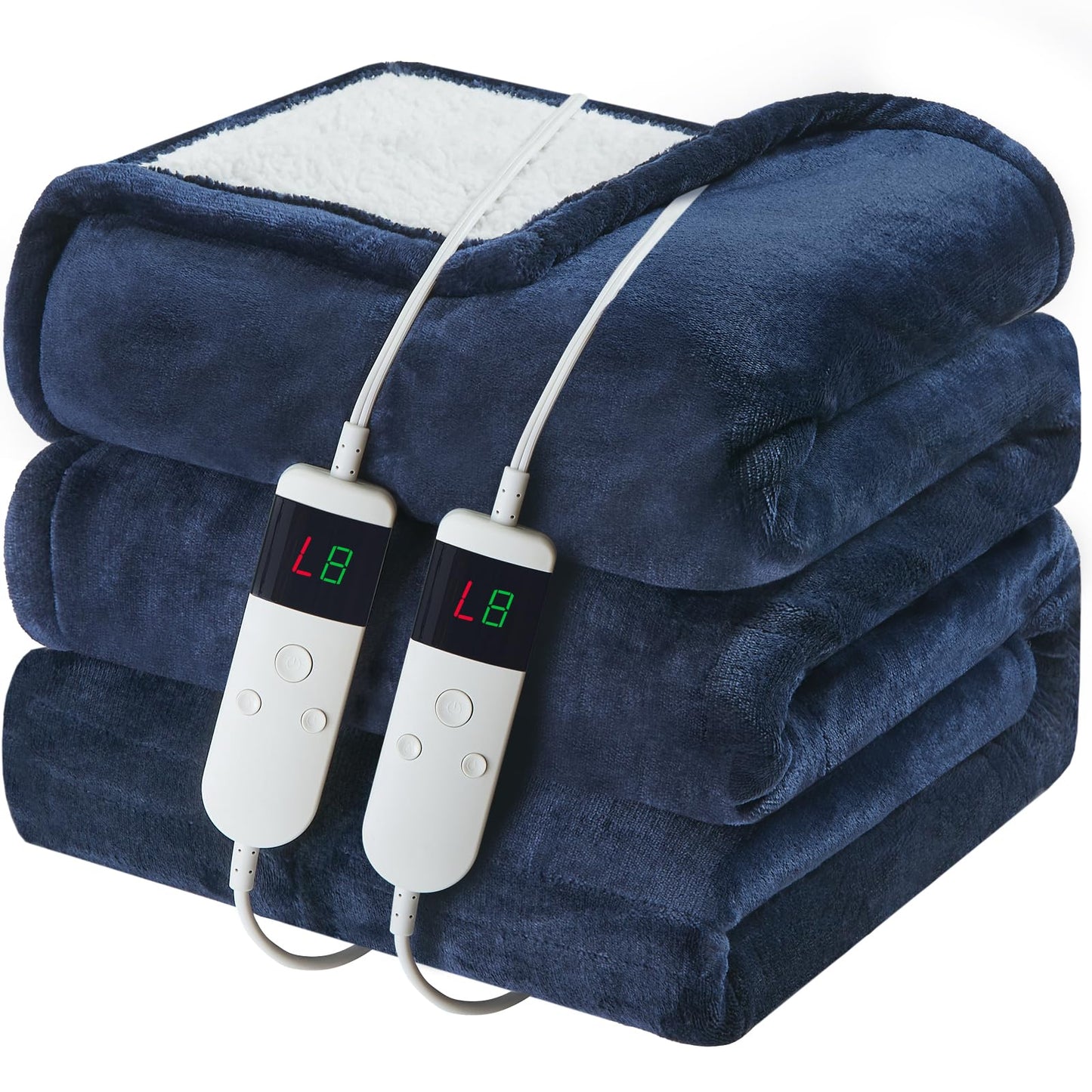 Electric Heated Blanket Queen Size 84''x90'' Soft Flannel & Sherpa Electric Blanket with 10 Heating Levels, Automatically Shut Down After 8h with Overheat Protection Machine Washable