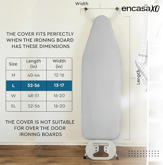 Encasa XO Ironing Board Cover and Pad 54"x15" - 4mm Felt & 2mm Foam Metallized
