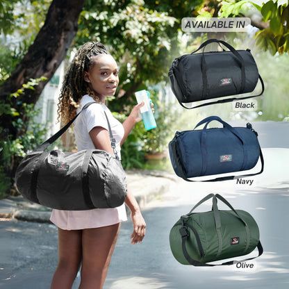 Gym Duffle Bag with Shoe Compartment Foldable Men Women Travel Fitness Holdall Barrel Sports Bags - Shoulder Strap Swimming Football Basketball Tennis Luggage Weekender Light Weight Dry Bags (Black)