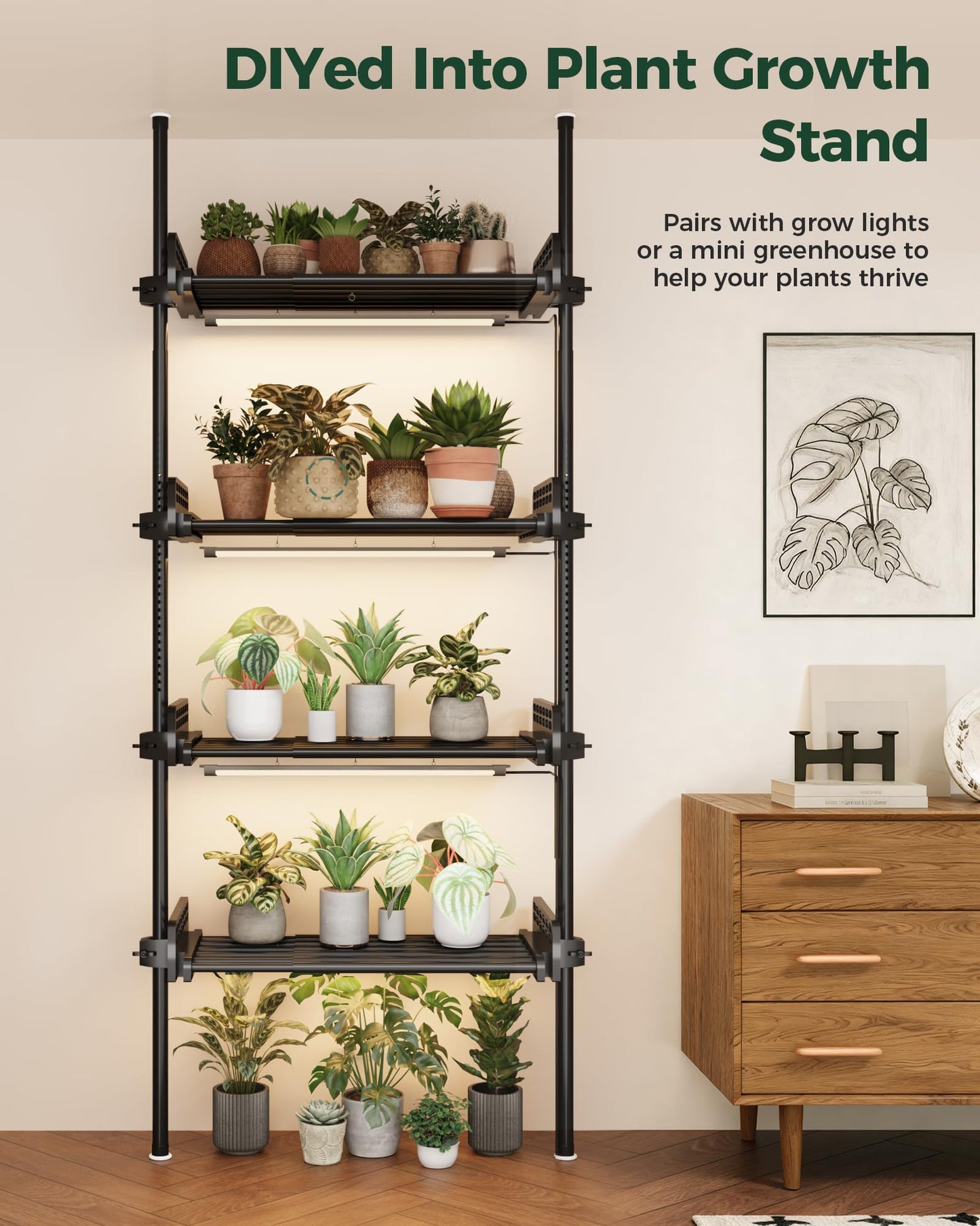 Bamworld Tension Rod Plant Stand Adjustable Hanging Plant Shelf Indoor Tall Plant Pole Stand Floor to Ceiling Pole for Living Room Bedroom Flower Holder For Multiple Plant Pots Display Black New Version