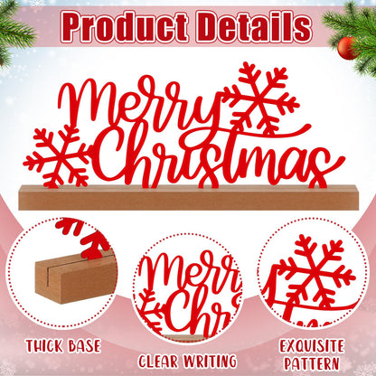 Yaocom 13.78 Inch Merry Christmas Table Sign Xmas Metal Letter Decor Christmas Freestanding Tabletop Decoration with Wooden Base for Home Tiered Tray Centerpiece Mantel Shelf Fireplace