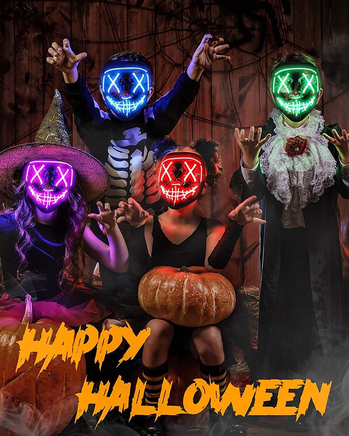 AnanBros Scary LED Halloween Mask, Light up Mask Cosplay, LED Rave Face Mask Costume 3 Lighting Modes, Halloween Face Masks for Men Women Kids - Red