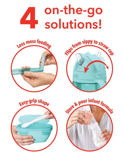 Skip Hop Baby Easy-Pack Feeding Travel Essentials 6 Piece Set Soft Teal 6m+