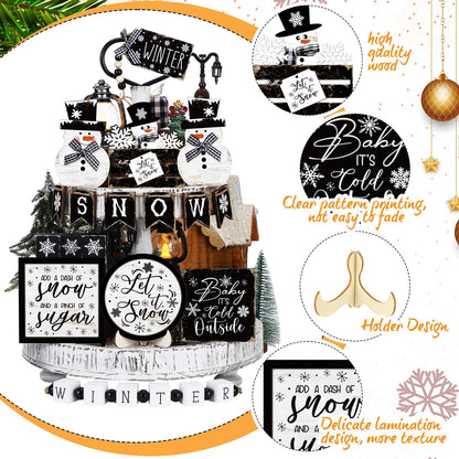 Vercraft 18 Pcs Graduation Tiered Tray Decorations Class of 2026 Tiered Tray Decor Black White Grad Wooden Signs Farmhouse Table Shelf Decoration for Graduation Party Supplies(Black and White)