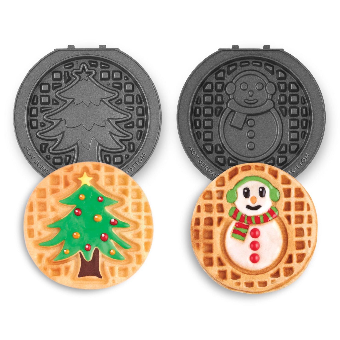 Dash MultiMaker® Mini System Removable Plate Set - Nonstick Replacement Plates for Christmas Waffle Breakfast - Waffle Maker Not Included - 4-Inch - Two-Pack - Snowman & Tree