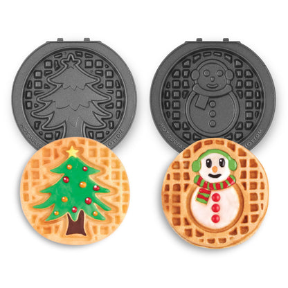 Dash MultiMaker® Mini System Removable Plate Set - Nonstick Replacement Plates for Christmas Waffle Breakfast - Waffle Maker Not Included - 4-Inch - Two-Pack - Snowman & Tree