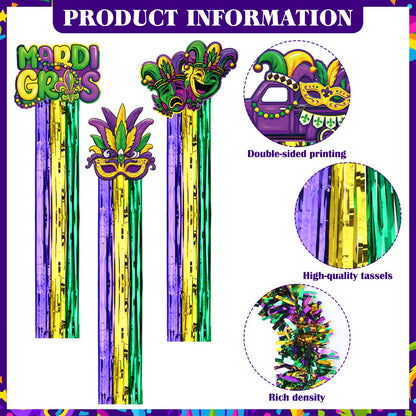 Gemscream 10 Pack Mardi Gras Decorations Set Mardi Gras Party Supplies Includes 8 Pcs Tassel Hanging Swirls and 2 Pcs 6.6ft Garland Hanging Outdoor Decor for Carnival Festival Home Garden Yard Decor