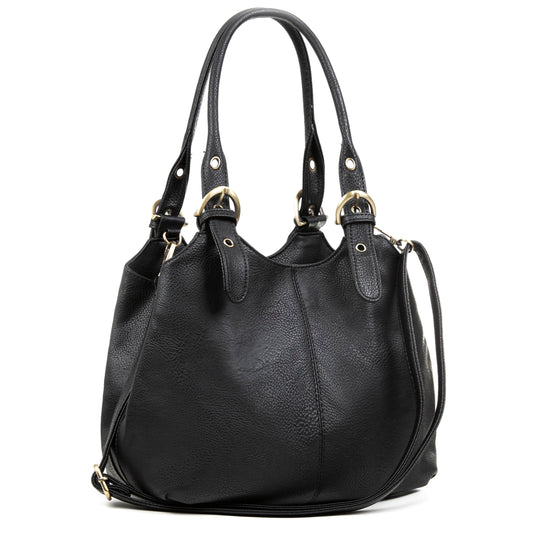 AOSSTA Women's Tote Bag Multi Pockets Soft Leather Hobo Shoulder Bags With Long Strap Ladies Handbags Large Crossbody Bags (Black)