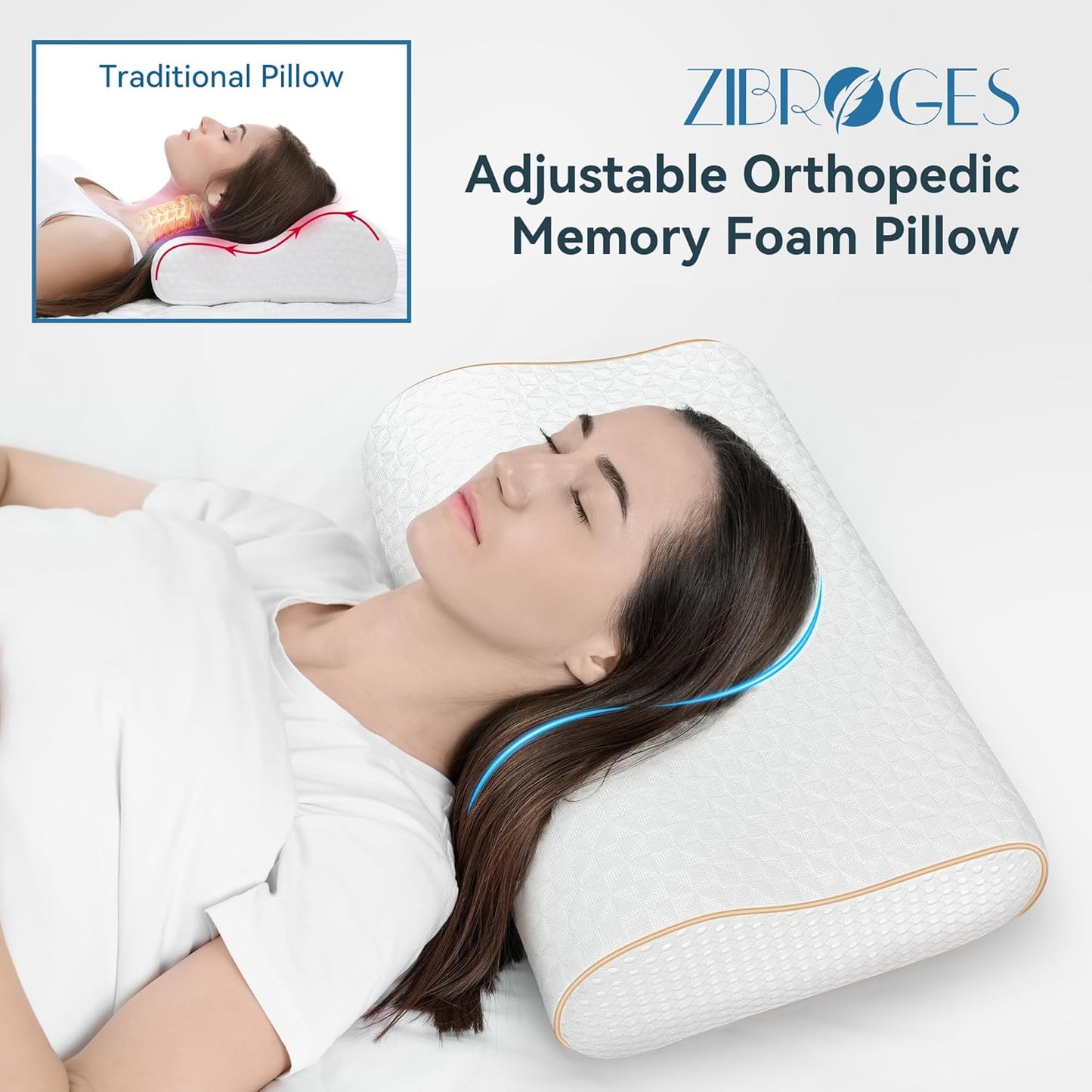 Cervical Neck Pillow for Pain Relief- Queen Size Cooling Pillow for Sleeping, Memory Foam Pillows for Neck Shoulder, Ergonomic Adjustable Contour Bed Pillow for Side, Stomach & Back Sleepers