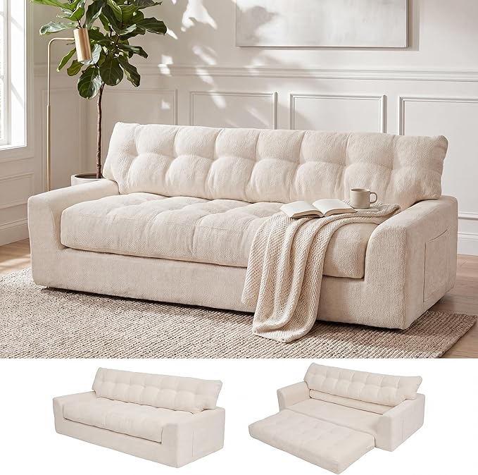 MONVANE 75.6" Convertible 3 Seater Sofa, 2-in-1 Boneless Sleeper Sofa Bed