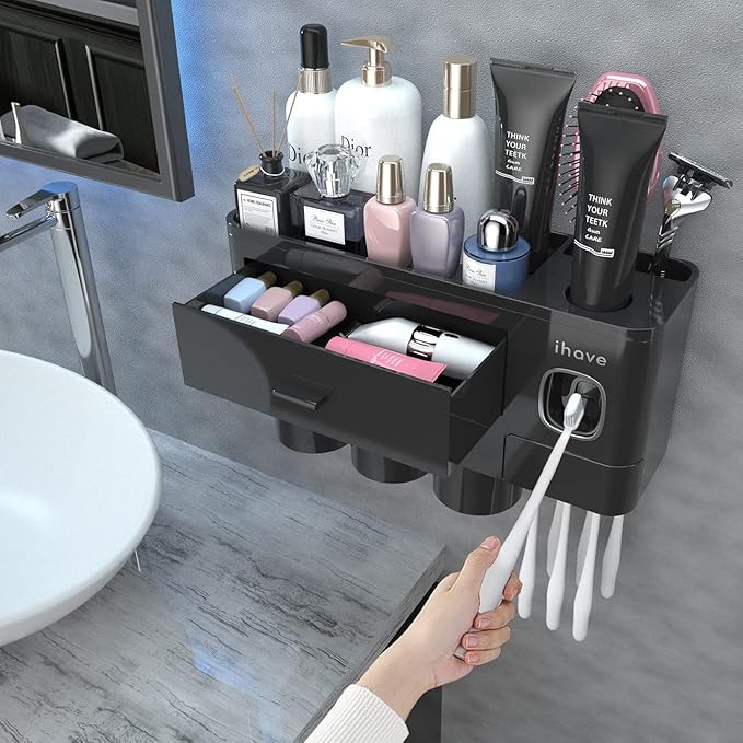 iHave Toothbrush Holders for Bathrooms, 3 Cups Toothbrush Holder Wall Mounted