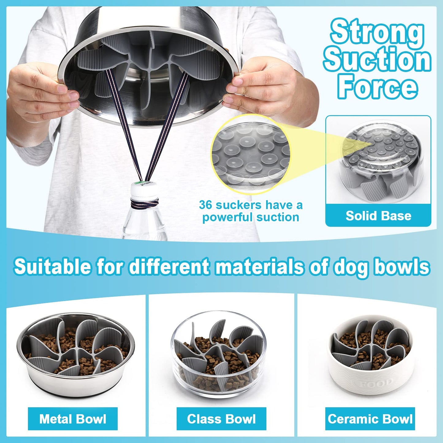 PETTOM Slow Feeder Insert for Dog Bowls - Silicone Cuttable Suitable for Small and Large Dog Bowls to Slow Down Eating - Anti-Slip Strong Suction