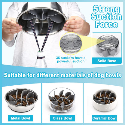 PETTOM Slow Feeder Insert for Dog Bowls - Silicone Cuttable Suitable for Small and Large Dog Bowls to Slow Down Eating - Anti-Slip Strong Suction