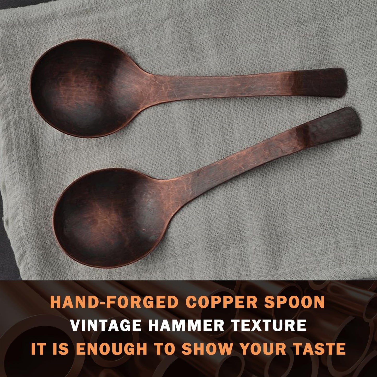 Purecopper 6.29-Inch Retro Chinese Soup Spoon, Hand-Forged Hammered Copper Spoon, Suitable for Family Gatherings, Restaurants, Anniversaries (1)