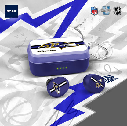 SOAR NFL Wireless Sport Earbuds: Comfortable Fit & Convenient Charging, Baltimore Ravens