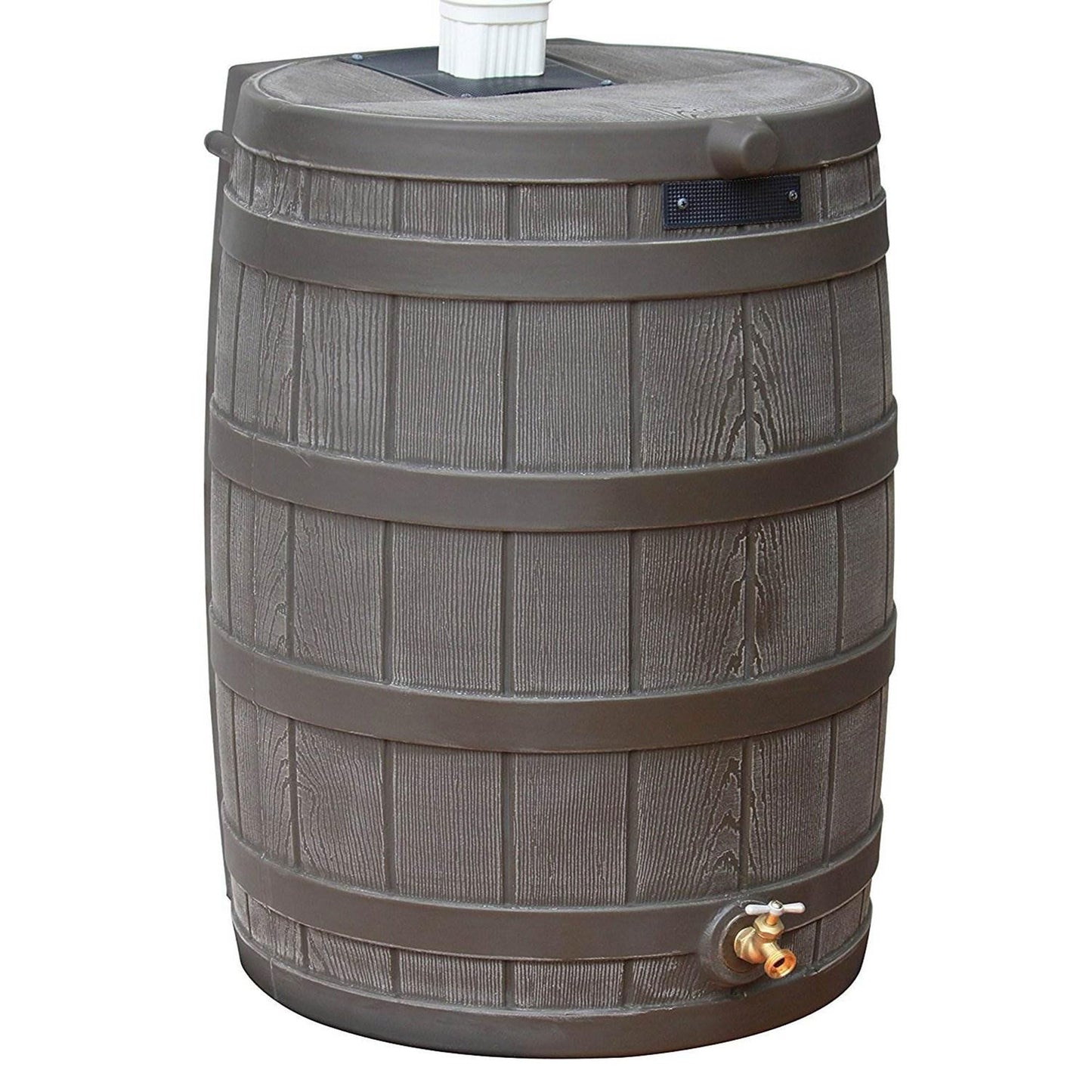 Good Ideas Rain Wizard Water Collection Plastic Barrel Tank System, 50 Gallon, Oak - Portable Outdoor Rainwater Catcher and Storage Drum with Robust Metal Spigot and Fine Mesh Screen