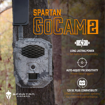 Spartan Camera GoCam2 Cellular, APP Control Trail Camera, 4G LTE, 1080P Video, FHD Photos, No Glow, Night Vision, Motion Activated, IP65 Water Resistant (Spartan Areus, Verizon)