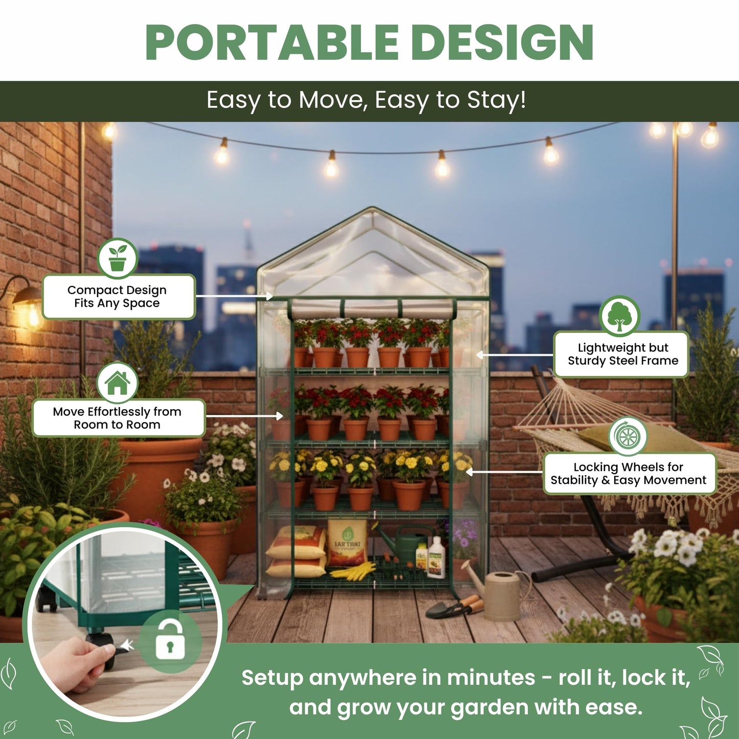 4 Tier Mini Greenhouse - Portable Greenhouse with Locking Wheels and PVC Cover for Indoor or Outdoor Green House by Pure Garden