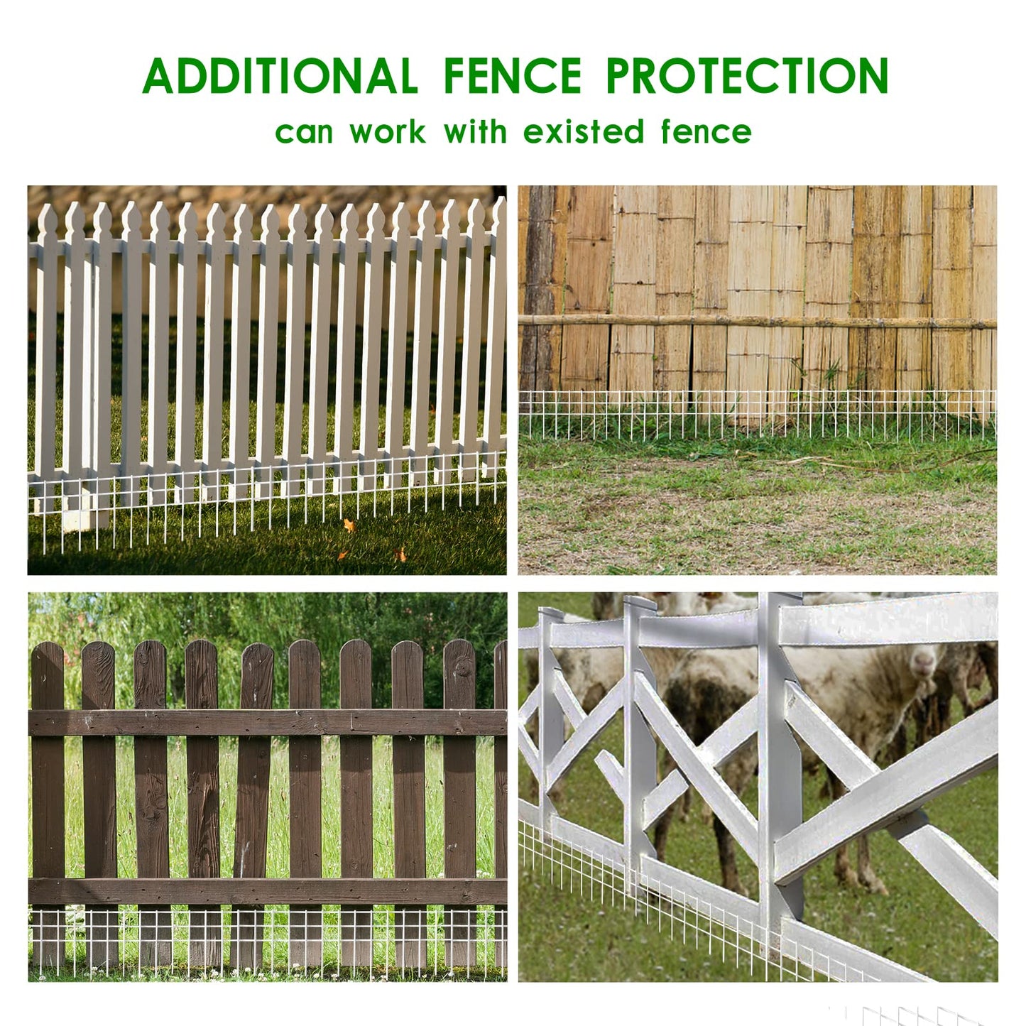 24x15-inch No Dig Animal Barrier Fence, 20 Pack White Dig Protective Fence with 2 inch Spike spacing, Dog/Rabbit/Groundhog Underground Defence, for Outdoor Garden Patio