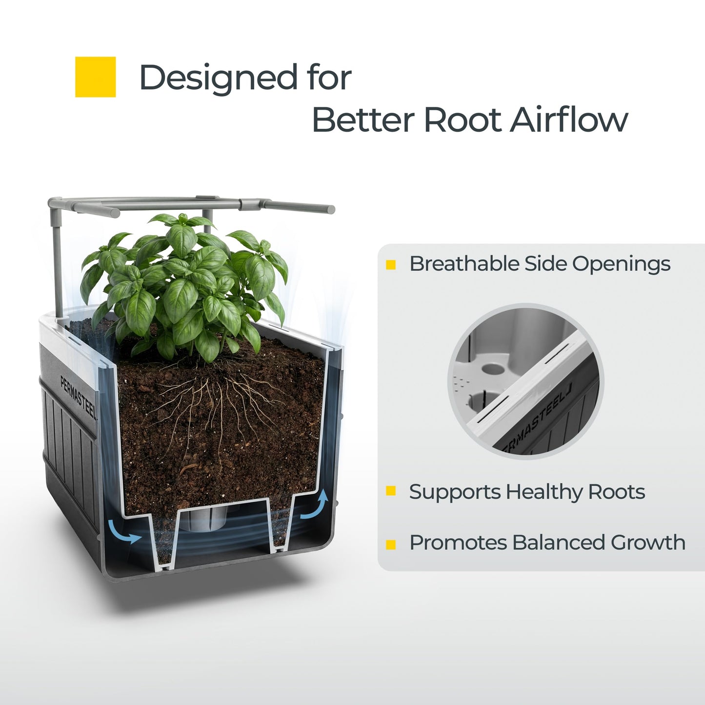 Permasteel Herb Garden Planter with Trellis Support, Self-Watering System with Water Level Indicator, Fits Multiple Herb Plants, for Basil, Flowers, Succulents, Indoor & Outdoor, Black