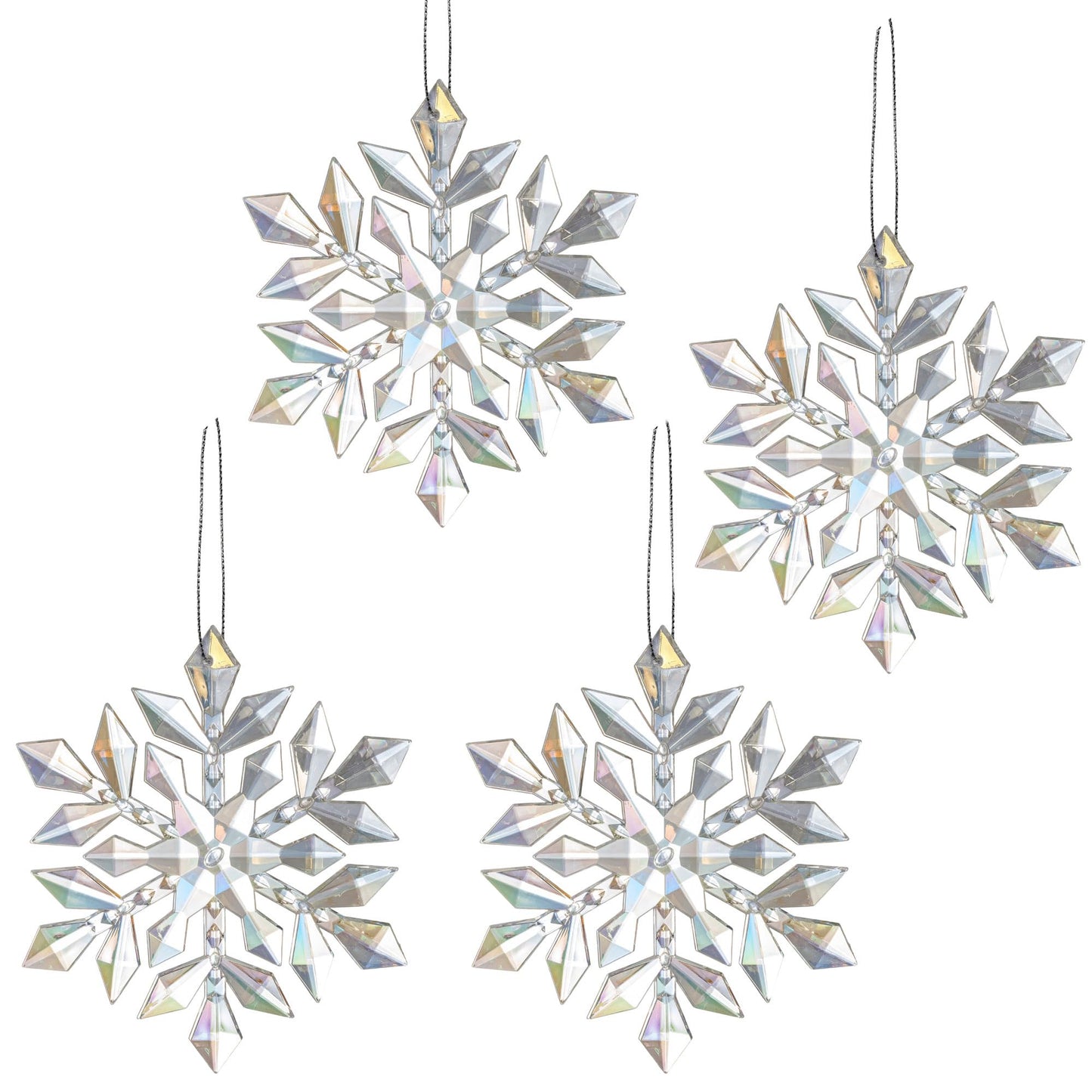 4pcs Hanging Snowfake Decorations Acrylic Snowflakes Ornaments Window Snowflake Plastic Hanging Ornament Christmas Tree Indoor Outdoor Holiday Decor