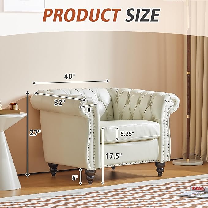 ORRD 3 Piece Living Room Set, Chesterfield Faux Leather Sofa Loveseat Couch