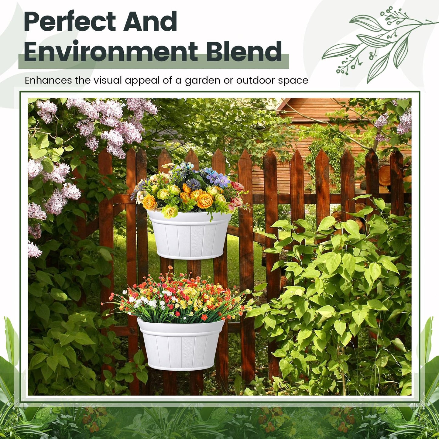 Layhit 6 Pcs Wall Hanging Planters Outdoor Pot Planter Wine Barrel Planter Distressed Oak Thickened Plastic Water Storage Flower Pots for Flower Indoor Outdoor(10 Inches,White)