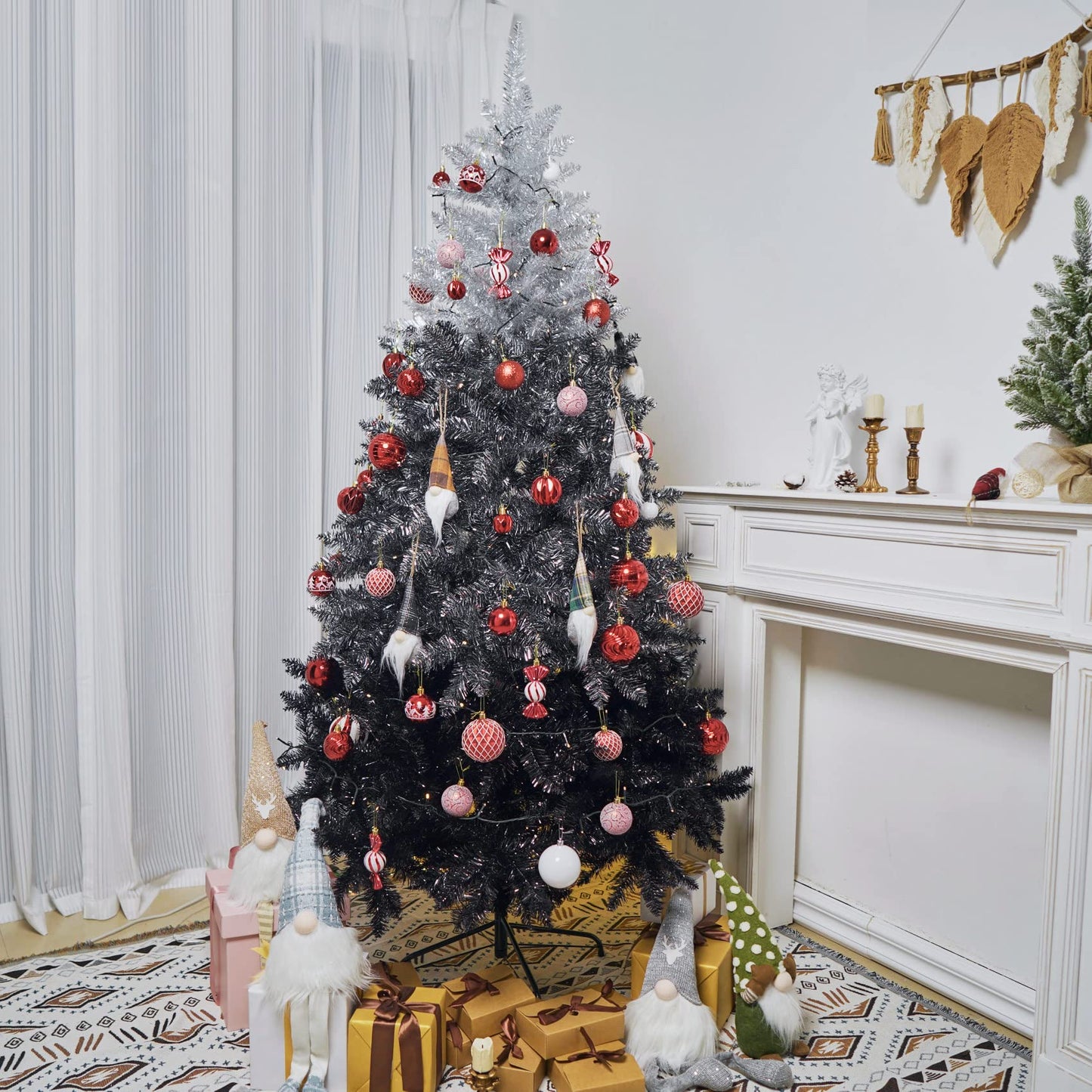 Christmas Ball Ornaments Set Assorted Shatterproof Ornaments 63 PCS Shaped Styles Xmas Tree Holiday Decorative,Red