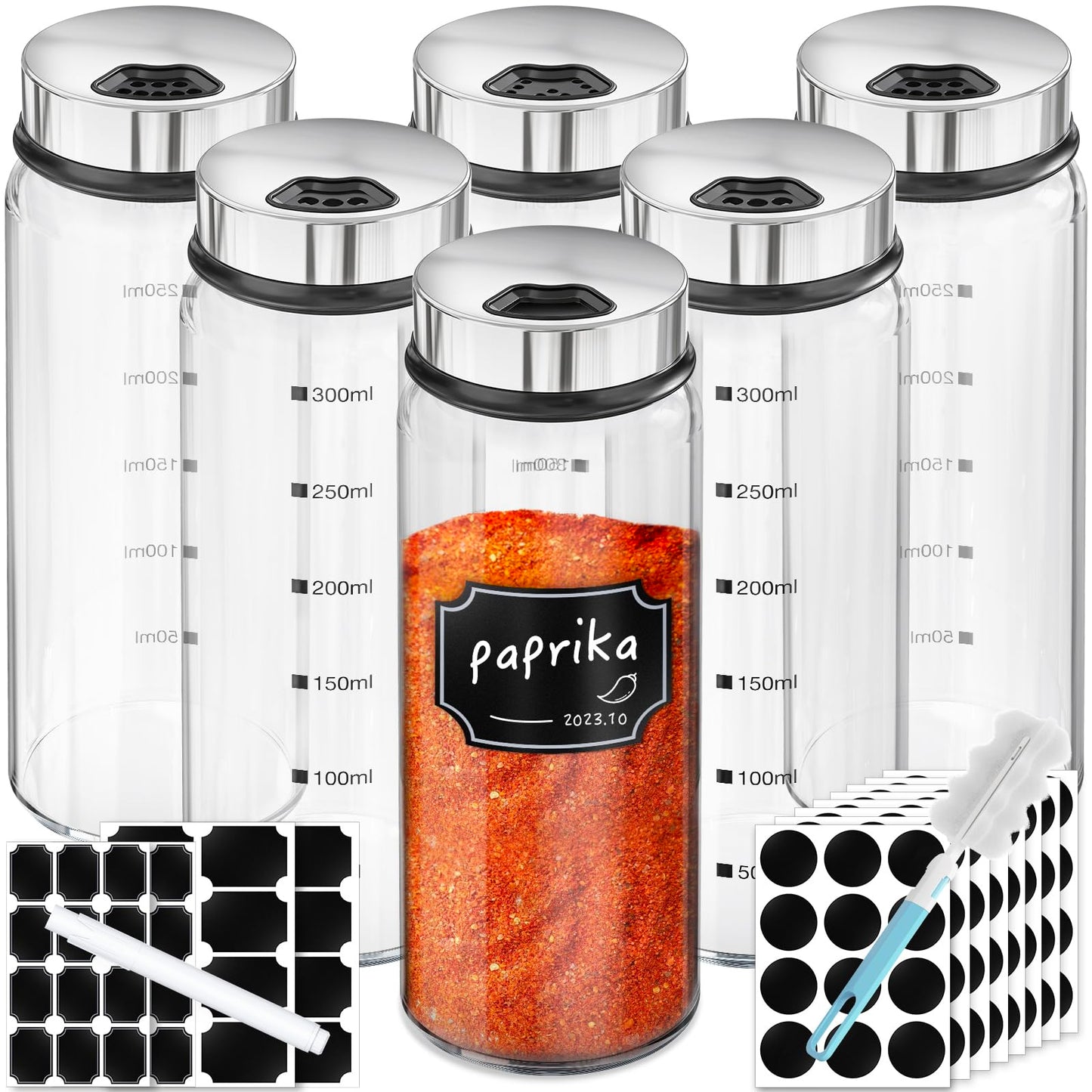 Segarty Spice Jars, 6 Pack 3 oz Spice Bottles with Shaker Lids, Glass Empty Storage Containers with Adjustable Stainless Steel Flow Top for Your Regularly Used Spices