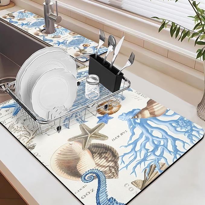 19.5" x 12" Dish Drying Mat & 24" x 5.5" Sink Splash Guard, Super Absorbent