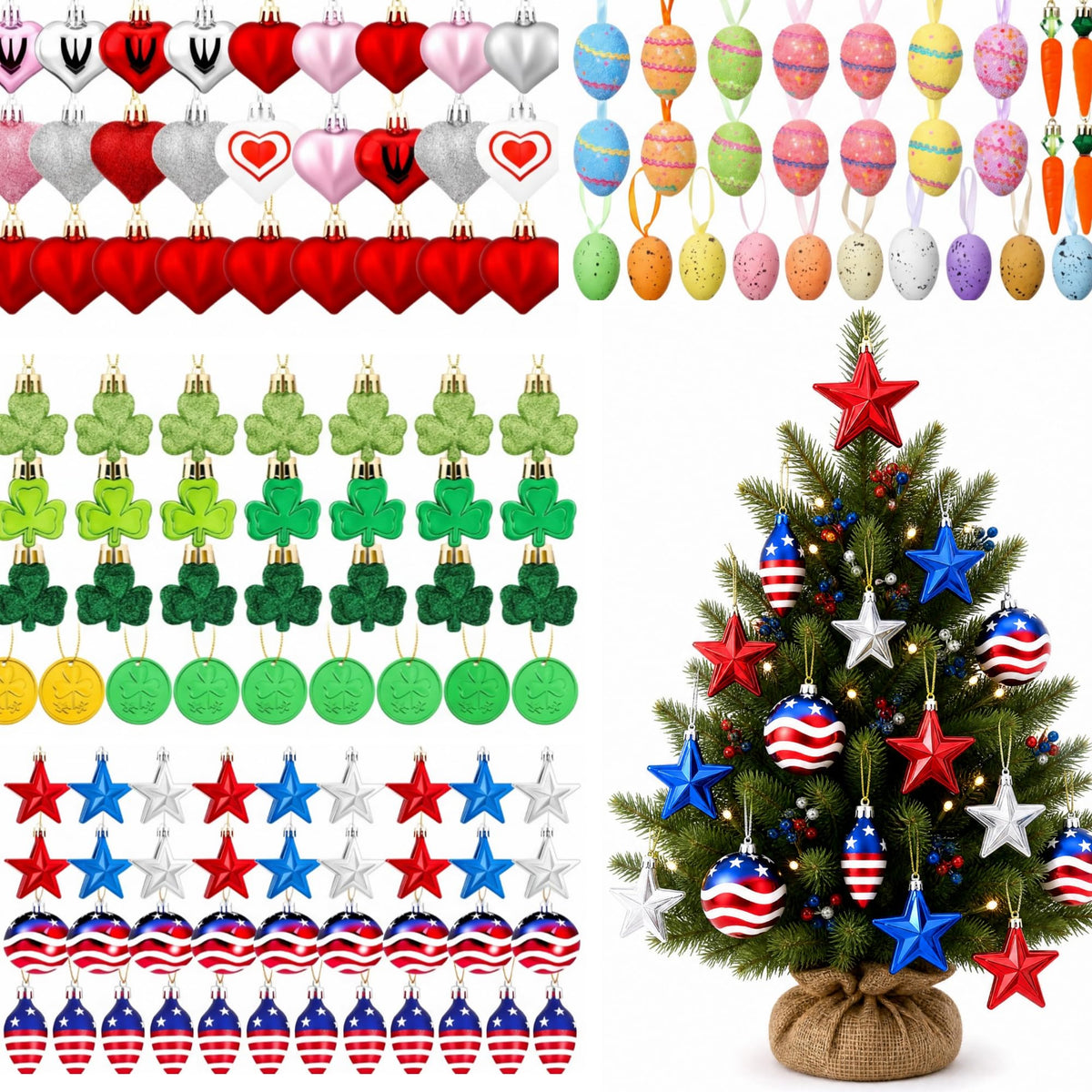 Chicmount 100 Pcs 4th of July Tree Decorations Set Plastic July 4th Patriotic Hanging Ornaments Independence Days Patriotic Star for Home Wedding Dinner Gifts Table Tiered Tray Decor