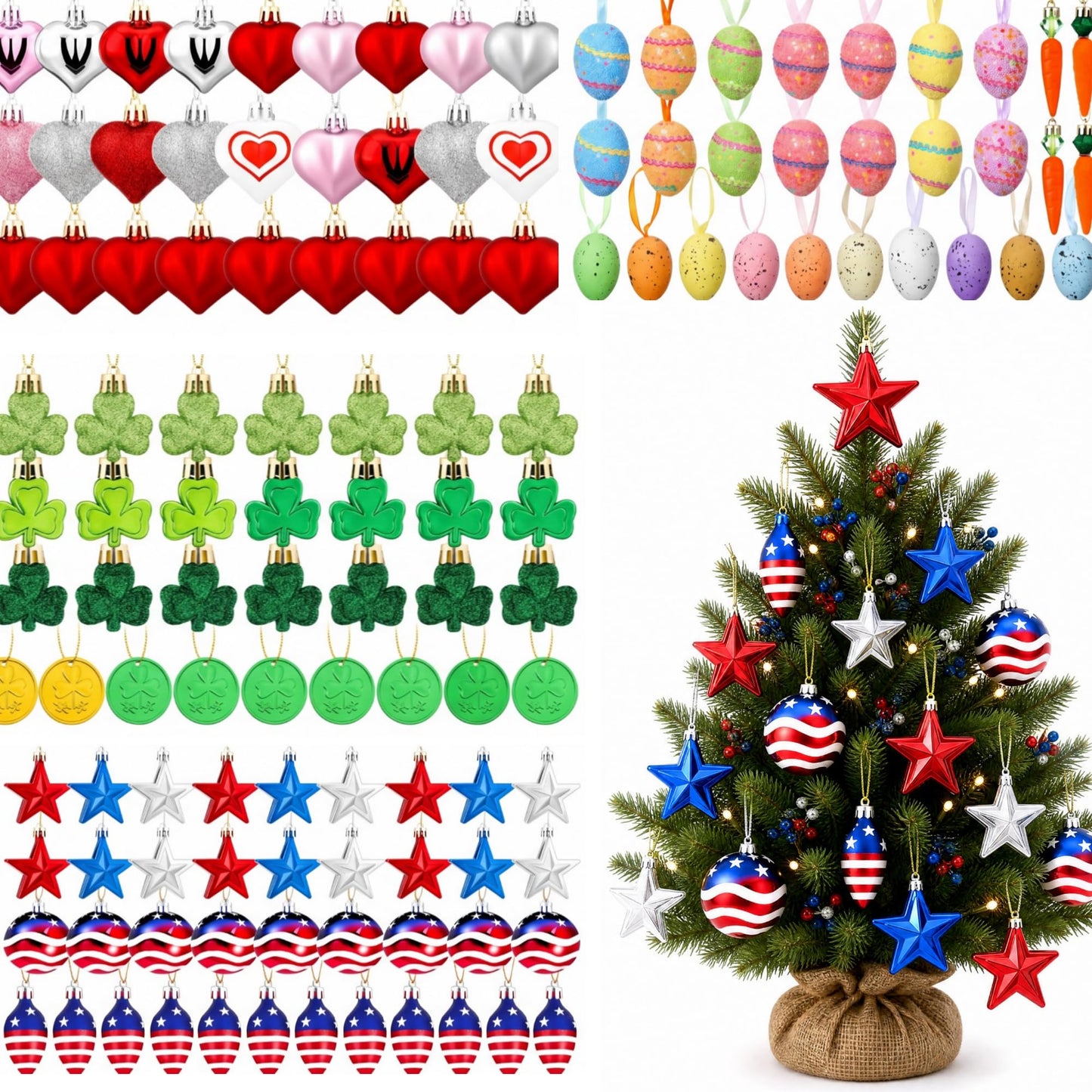 Chicmount 100 Pcs 4th of July Tree Decorations Set Plastic July 4th Patriotic Hanging Ornaments Independence Days Patriotic Star for Home Wedding Dinner Gifts Table Tiered Tray Decor