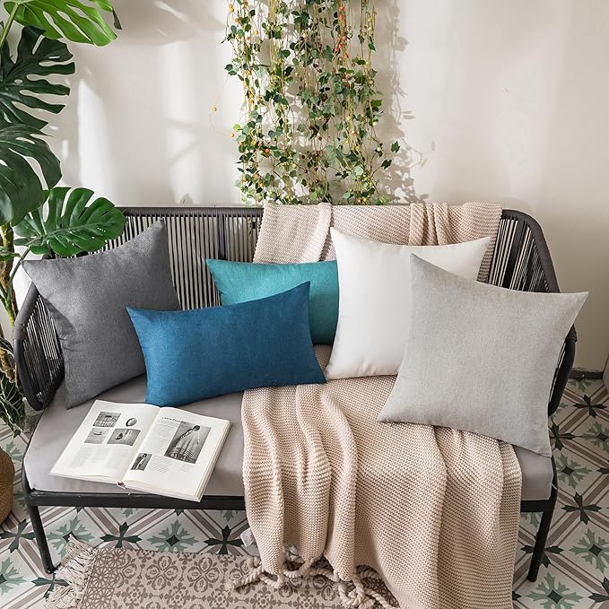 MIULEE Pack of 2 Decorative Outdoor Solid Waterproof Throw Pillow Covers Faux